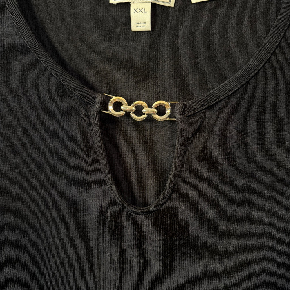 Women's DANA BUCHMAN Luxe Stretch Black Tank Top Gold Link Keyhole Neck Plus XXL